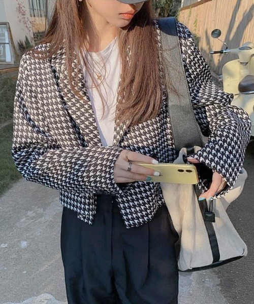 セール】千鳥格子柄 ショートジャケット（テーラードジャケット