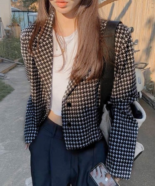 セール】千鳥格子柄 ショートジャケット（テーラードジャケット