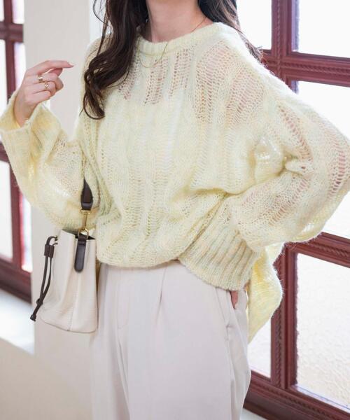WEGO（ウィゴー）の「WEGO/ケーブルメッシュメランジニット（ニット/セーター・レディース・アイボリー/イエロー/サックスブルー・FREE）」の3枚目の写真