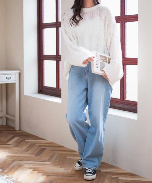 WEGO（ウィゴー）の「WEGO/ケーブルメッシュメランジニット（ニット/セーター・レディース・アイボリー/イエロー/サックスブルー・FREE）」の4枚目の写真