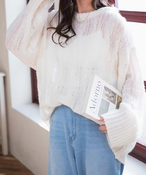 WEGO（ウィゴー）の「WEGO/ケーブルメッシュメランジニット（ニット/セーター・レディース・アイボリー/イエロー/サックスブルー・FREE）」の10枚目の写真