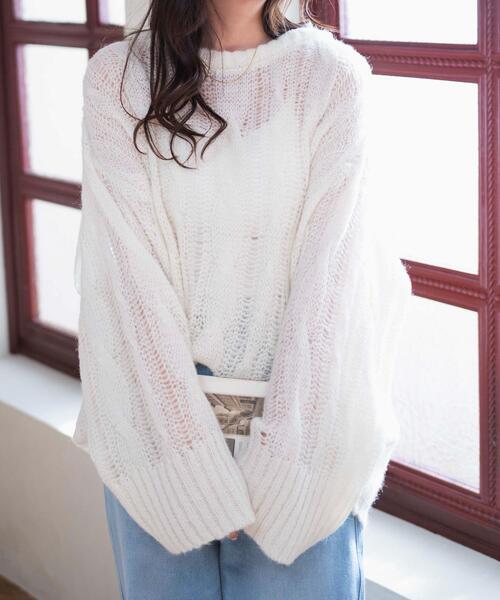 WEGO（ウィゴー）の「WEGO/ケーブルメッシュメランジニット（ニット/セーター・レディース・アイボリー/イエロー/サックスブルー・FREE）」の11枚目の写真