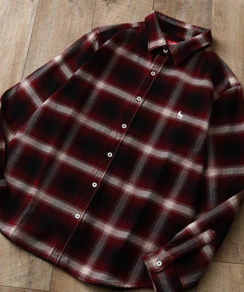 Healthknit(ヘルスニット)の「【Healthknit/ヘルスニット】ネルチェック ロングスリーブ レギュラーカラー ワンポイントルーズシャツ(シャツ/ブラウス・メンズ・ブラック/レッド・M/L/XL)」の1枚目の写真