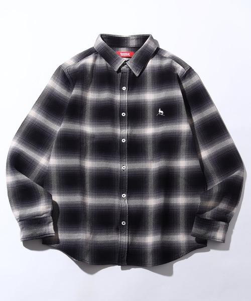 Healthknit(ヘルスニット)の「【Healthknit/ヘルスニット】ネルチェック ロングスリーブ レギュラーカラー ワンポイントルーズシャツ(シャツ/ブラウス・メンズ・ブラック/レッド・M/L/XL)」の3枚目の写真