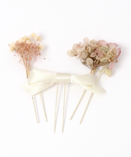 GLOBAL WORK(グローバルワーク)の「MADE IN JAPANドライフラワーリボンUピン/993088(ヘアピン・レディース・ホワイト/ライトブルー/パープル系その他2・FREE)」の2枚目の写真