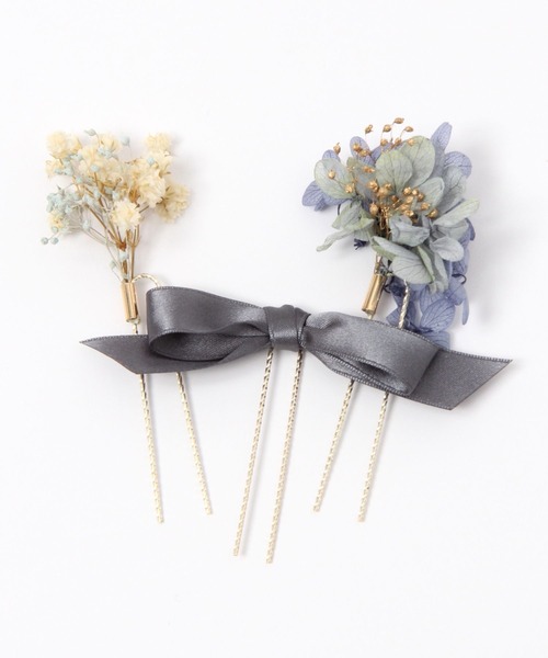 GLOBAL WORK(グローバルワーク)の「MADE IN JAPANドライフラワーリボンUピン/993088(ヘアピン・レディース・ホワイト/ライトブルー/パープル系その他2・FREE)」の1枚目の写真