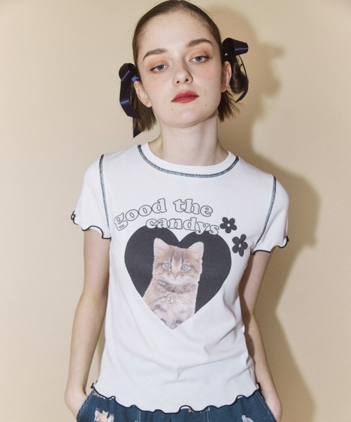 Candy Stripper（キャンディストリッパー）の「GOOD THE CANDYS RIB トップス（Tシャツ/カットソー・レディース・ピンク/オフホワイト/ブラック・2）」の2枚目の写真