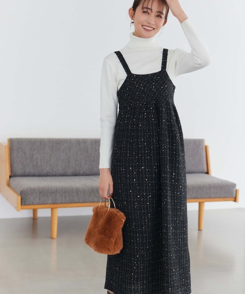 fifth(フィフス)の「ツイードキャミワンピース(ワンピース・レディース・ブラック・M)」の1枚目の写真