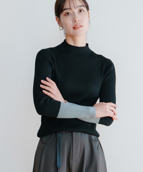 LIENCOEUR(リアンクール)の「バイカラーハイネックトップス(ニット/セーター・レディース・ライトブルー/ブラック/ネイビー・FREE)」の1枚目の写真