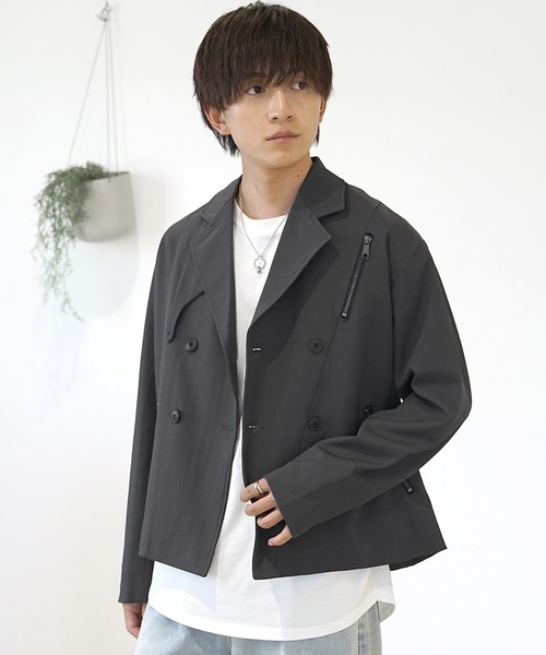 MinoriTY(マイノリティ)の「【MinoriTY】Wライダース風テーラードJKT(テーラードジャケット・メンズ・ブラック/チャコール・L/M)」の1枚目の写真