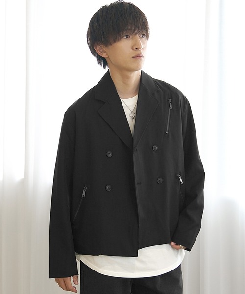 MinoriTY(マイノリティ)の「【MinoriTY】Wライダース風テーラードJKT(テーラードジャケット・メンズ・ブラック/チャコール・L/M)」の2枚目の写真