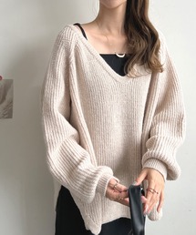 バックリボンVニット