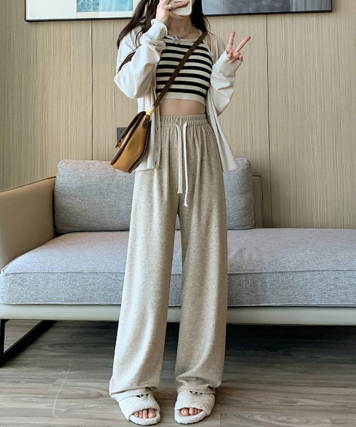 Miniministore（ミニミニストア）の「セミワイドパンツ 秋冬ルームウェア 韓国（スウェットパンツ・レディース・グレー/ブラック/ベージュ/ピンク/ホワイト・L/M/XL）」の7枚目の写真