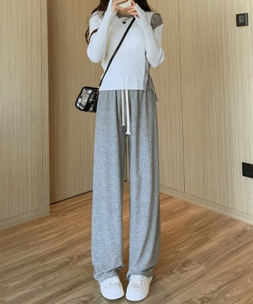 Miniministore（ミニミニストア）の「セミワイドパンツ 秋冬ルームウェア 韓国（スウェットパンツ・レディース・グレー/ブラック/ベージュ/ピンク/ホワイト・L/M/XL）」の15枚目の写真