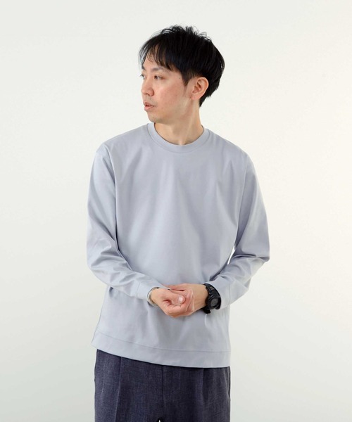 MEN'S MELROSE(メンズメルローズ)の「マーセライズドスムースクルーネックロングスリーブTシャツ(Tシャツ/カットソー・メンズ・ブルーグレー/ホワイト/チャコールグレー・2/3/4)」の3枚目の写真
