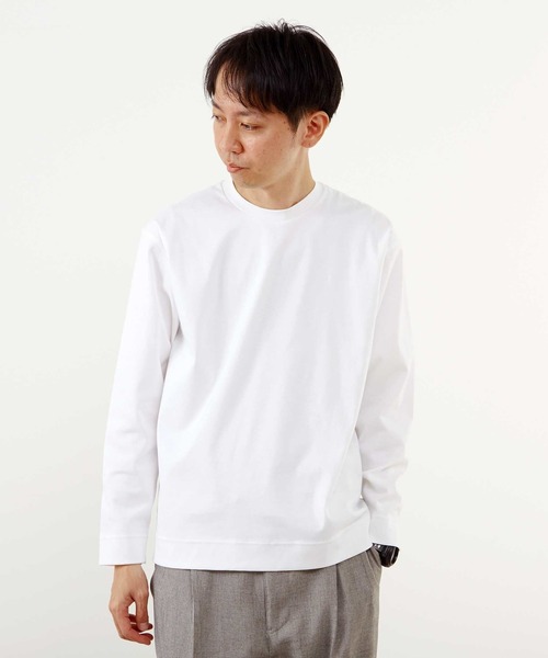 MEN'S MELROSE(メンズメルローズ)の「マーセライズドスムースクルーネックロングスリーブTシャツ(Tシャツ/カットソー・メンズ・ブルーグレー/ホワイト/チャコールグレー・2/3/4)」の4枚目の写真