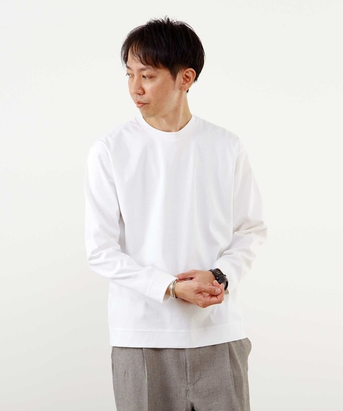 MEN'S MELROSE(メンズメルローズ)の「マーセライズドスムースクルーネックロングスリーブTシャツ(Tシャツ/カットソー・メンズ・ブルーグレー/ホワイト/チャコールグレー・2/3/4)」の16枚目の写真