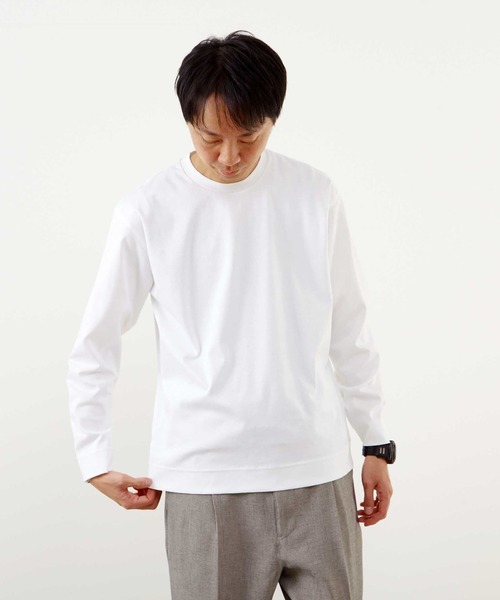 MEN'S MELROSE(メンズメルローズ)の「マーセライズドスムースクルーネックロングスリーブTシャツ(Tシャツ/カットソー・メンズ・ブルーグレー/ホワイト/チャコールグレー・2/3/4)」の17枚目の写真
