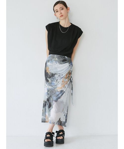 MURUA（ムルーア）の「アシメドローストリングナロースカート