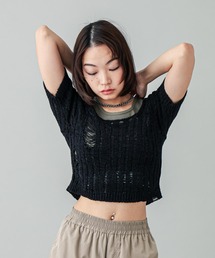 DISTRESSED TAPE YARN KNIT TOP