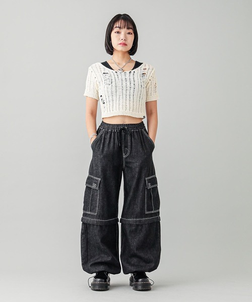 X-girl（エックスガール）の「DISTRESSED TAPE YARN KNIT TOP（ニット/セーター・レディース・マルチ/ブラック/ホワイト・ONE SIZE）」の7枚目の写真