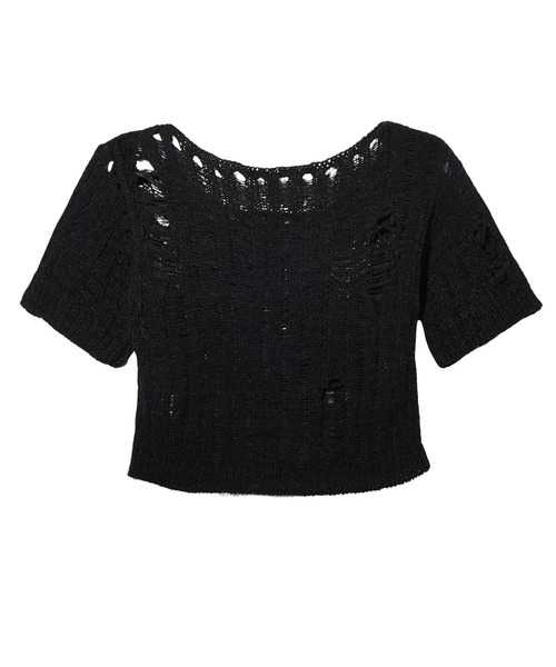 X-girl（エックスガール）の「DISTRESSED TAPE YARN KNIT TOP（ニット/セーター・レディース・マルチ/ブラック/ホワイト・ONE SIZE）」の12枚目の写真