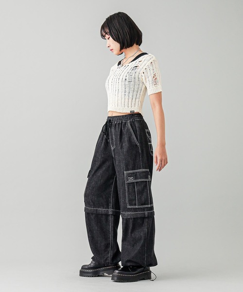 X-girl（エックスガール）の「DISTRESSED TAPE YARN KNIT TOP（ニット/セーター・レディース・マルチ/ブラック/ホワイト・ONE SIZE）」の9枚目の写真