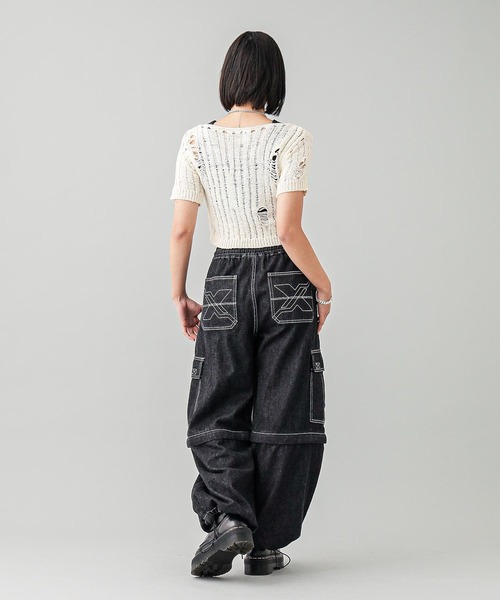 X-girl◆DISTRESSED TAPE YARN KNIT TOP/S/アクリル/WHT/105242015001 X-girl（エックスガール）の「DISTRESSED TAPE YARN KNIT TOP