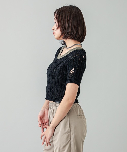 X-girl（エックスガール）の「DISTRESSED TAPE YARN KNIT TOP（ニット/セーター・レディース・マルチ/ブラック/ホワイト・ONE SIZE）」の21枚目の写真