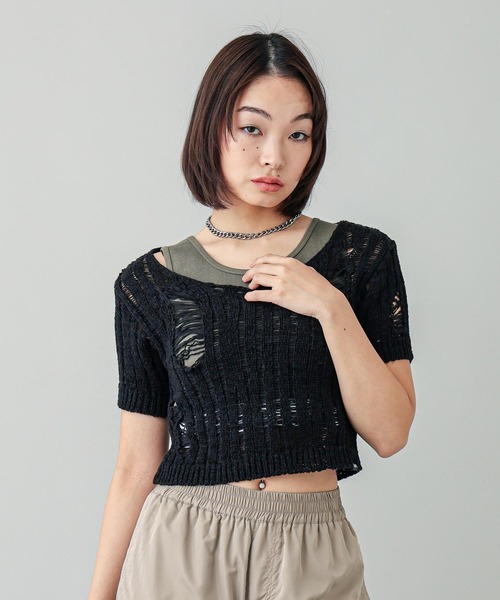 X-girl•ニット素材のジップトップス SLEEVELESS CABLE KNIT TOP｜エックスガールの通販｜&mall