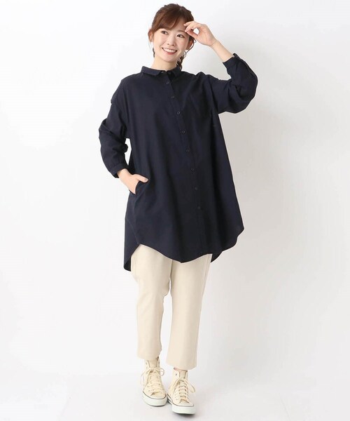 one'sterrace（ワンズテラス）の「コットン オックスチュニック シャツ（シャツ/ブラウス・レディース・アイボリー系8/ライトグレー系8/ブルー系その他7/ネイビー系5・02）」の18枚目の写真