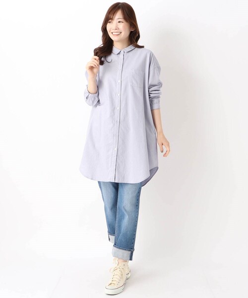 one'sterrace（ワンズテラス）の「コットン オックスチュニック シャツ（シャツ/ブラウス・レディース・アイボリー系8/ライトグレー系8/ブルー系その他7/ネイビー系5・02）」の20枚目の写真