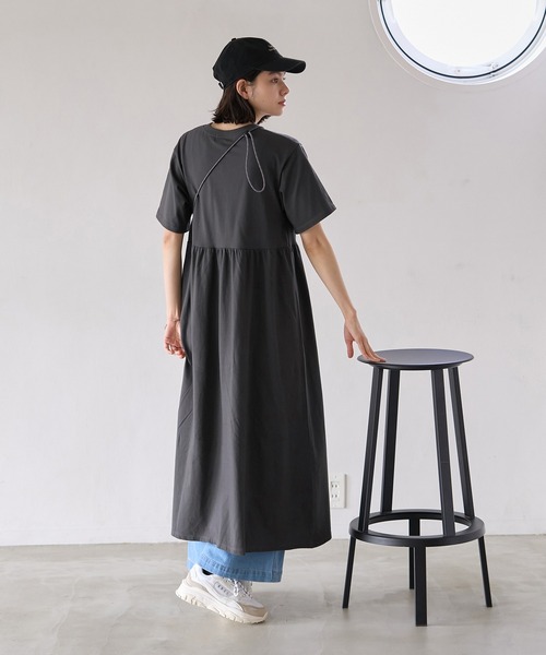 美品✨ROPE' ロペ ヘンリーネックムジギャザーワンピース　ロング　36 美品✨ROPE' ロペ ヘンリーネックムジギャザーワンピース ロング 36
