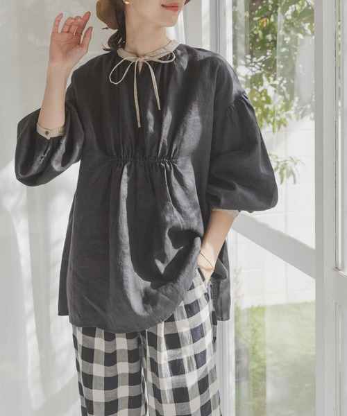 URBAN RESEARCH DOORS 定価1万円　バイカラーリネンブラウス URBAN RESEARCH DOORS（アーバンリサーチドアーズ）の「バイ