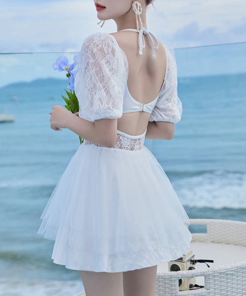 セール】レディース水着 レースコルセットワンピ風バレエコア