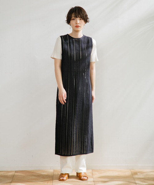 セール】ストライプレースバックオープンワンピース（ワンピース  