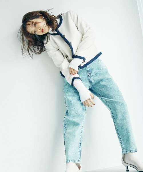 AURALEE silk denim ノーカラージャケット backend=imagemagick;version=1;