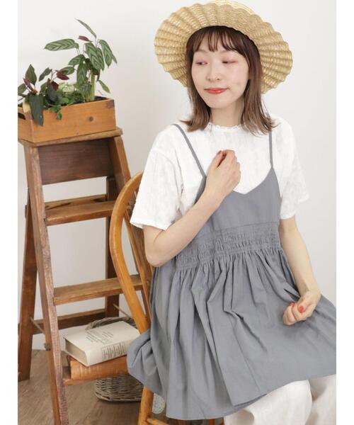 Samansa Mos2(サマンサ モスモス)の「シャーリング切替キャミチュニック(チュニック・レディース・キナリ/チャコールグレー/ブルー・F)」の6枚目の写真