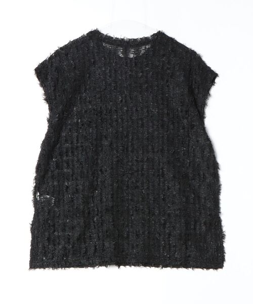 Per sist ence(パーシエンス)の「シアーフリンジ ノースリーブトップス(Tシャツ/カットソー・レディース・ブラック/オフホワイト・FREE)」の3枚目の写真