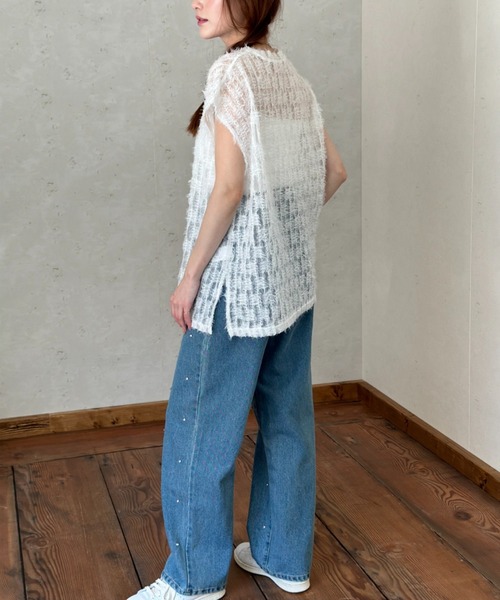 Per sist ence(パーシエンス)の「シアーフリンジ ノースリーブトップス(Tシャツ/カットソー・レディース・ブラック/オフホワイト・FREE)」の18枚目の写真