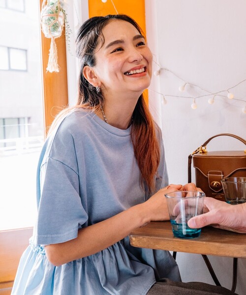 裾フリル ピグメントTシャツ FREAK\u0027S STORE tシャツ 裾フリル ピグメントTシャツ⁄異素材ドッキングT