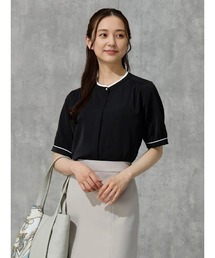 Perfect Suit FActory | マットツイル　配色ブラウス　オフホワイト/グレー/ブラック/ベージュ(シャツ/ブラウス)