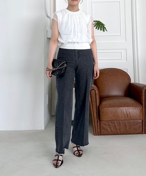 mysty woman（ミスティウーマン）の「【セルフカット可！美脚デニム】ストレートカットオフデニムパンツ 129880（デニムパンツ・レディース・ブラック/ブルー・SMALL/MEDIUM）」の22枚目の写真