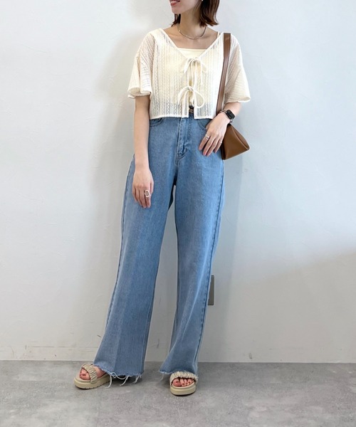 セール】【セルフカット可！美脚デニム】ストレートカットオフ