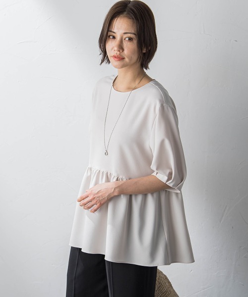 LAUTREAMONT（ロートレアモン）の「【WEB限定】UV＆接触冷感ストレッチペプラムブラウス≪洗濯機で洗える≫（シャツ/ブラウス・レディース・ライトブルー/ベージュ/オフホワイト/ネイビー・7号/9号）」の3枚目の写真