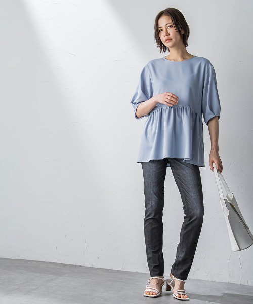 LAUTREAMONT（ロートレアモン）の「【WEB限定】UV＆接触冷感ストレッチペプラムブラウス≪洗濯機で洗える≫（シャツ/ブラウス・レディース・ライトブルー/ベージュ/オフホワイト/ネイビー・7号/9号）」の7枚目の写真