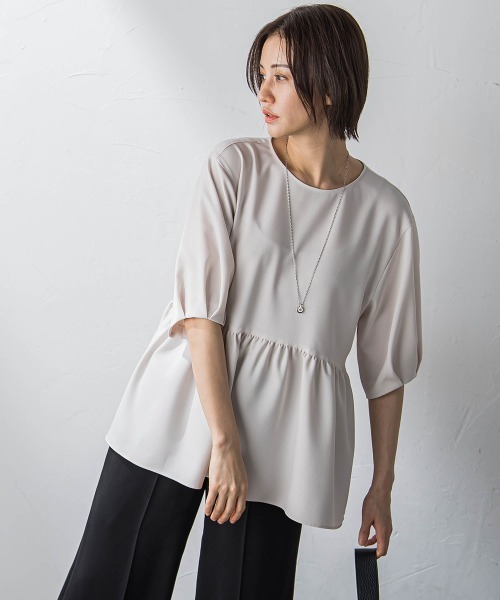 LAUTREAMONT（ロートレアモン）の「【WEB限定】UV＆接触冷感ストレッチペプラムブラウス≪洗濯機で洗える≫（シャツ/ブラウス・レディース・ライトブルー/ベージュ/オフホワイト/ネイビー・7号/9号）」の8枚目の写真