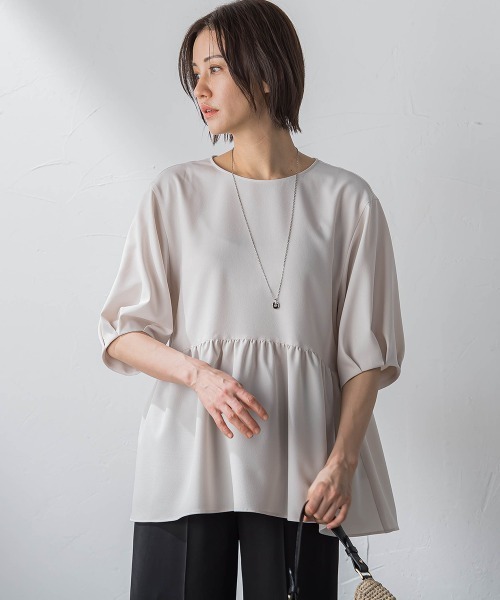 LAUTREAMONT（ロートレアモン）の「【WEB限定】UV＆接触冷感ストレッチペプラムブラウス≪洗濯機で洗える≫（シャツ/ブラウス・レディース・ライトブルー/ベージュ/オフホワイト/ネイビー・7号/9号）」の10枚目の写真