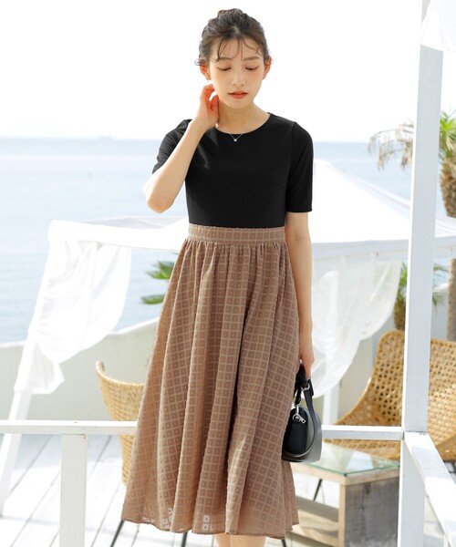 異素材ドッキングワンピース（ワンピース）｜Tiaclasse（ティアクラッセ）