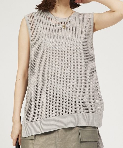 abahouse mavie（アバハウスマヴィ）の「メッシュサマーニットノースリプルオーバー/シアートップス/ベスト（ニット/セーター・レディース・ブラック/グレー/イエロー・フリー）」の3枚目の写真